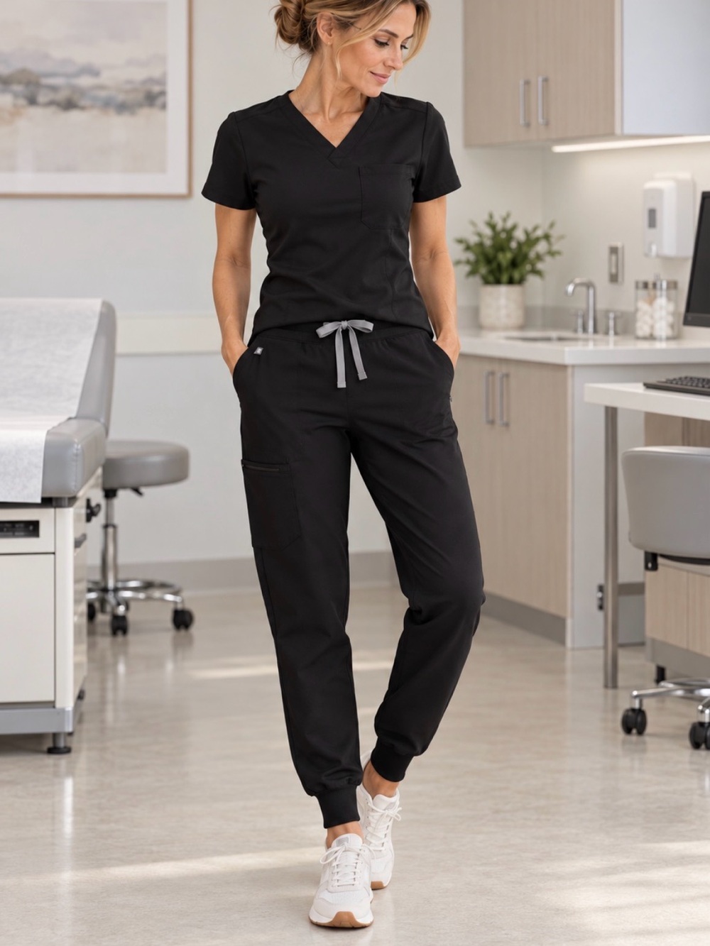 FIGS Zamora Jogger Scrub Pants Black Small Tall S/T Technical Collection